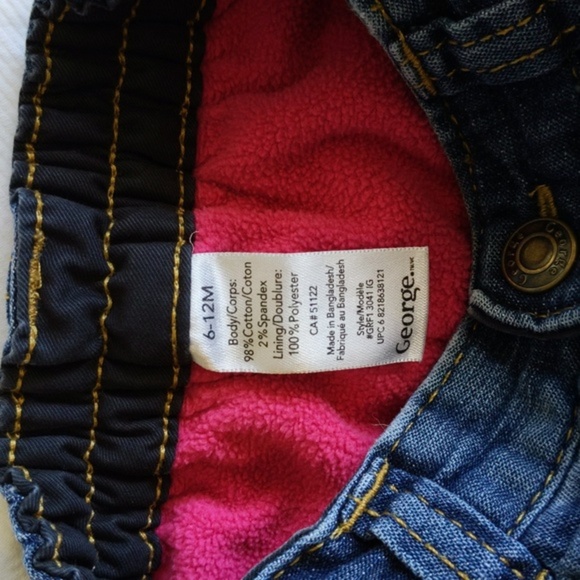 george fleece-lined straight leg denim jeans 6-12 months baby girl - Picture 2 of 7